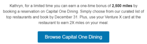 Read more about the article Earn 2,500 miles by booking a reservation on Capital One Dining