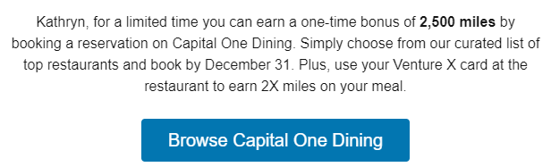 You are currently viewing Earn 2,500 miles by booking a reservation on Capital One Dining